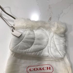 Coach faux fur and satin wristlet